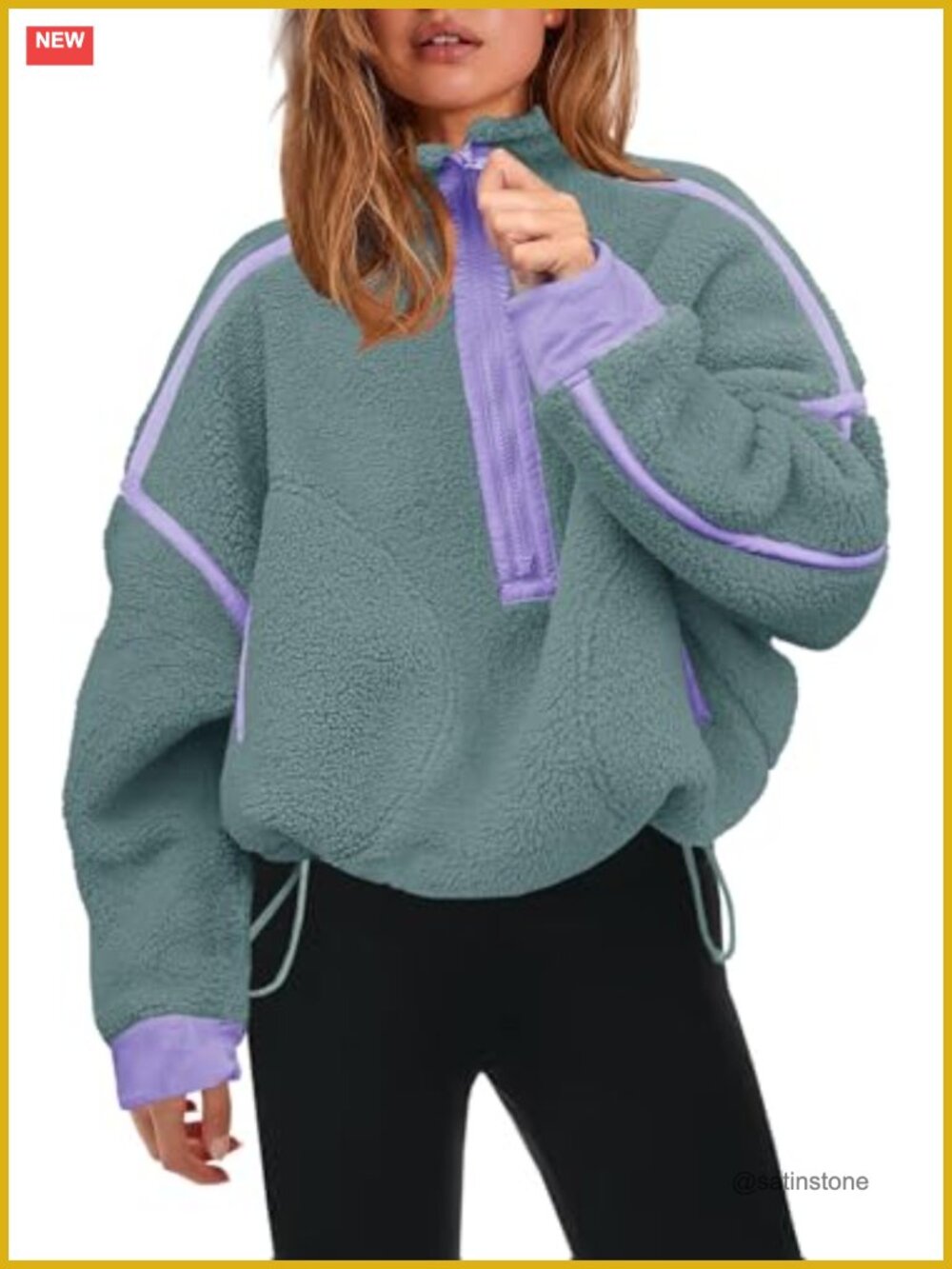 Womens Half Zip Fleece Pullover Sherpa Jacket Zip Pockets